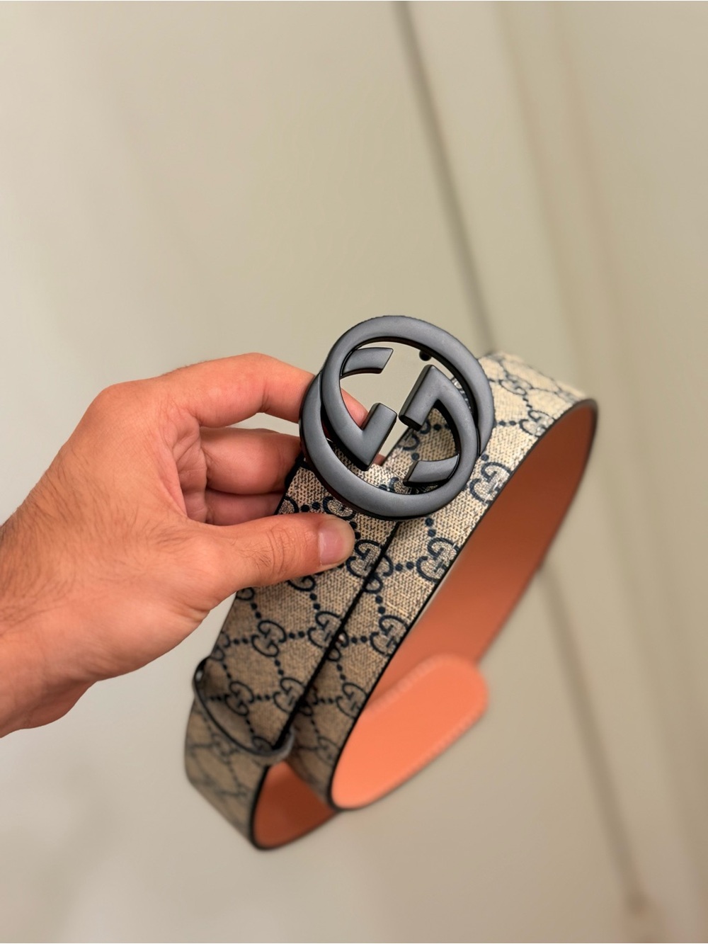 Gucci Beige Monogram Canvas Belt with Black Interlocking G Buckle